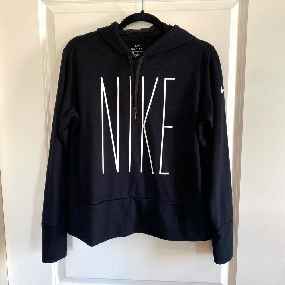 Nike Dri Fit Black Graphic Cropped Hoodie Sweatshirt Medium